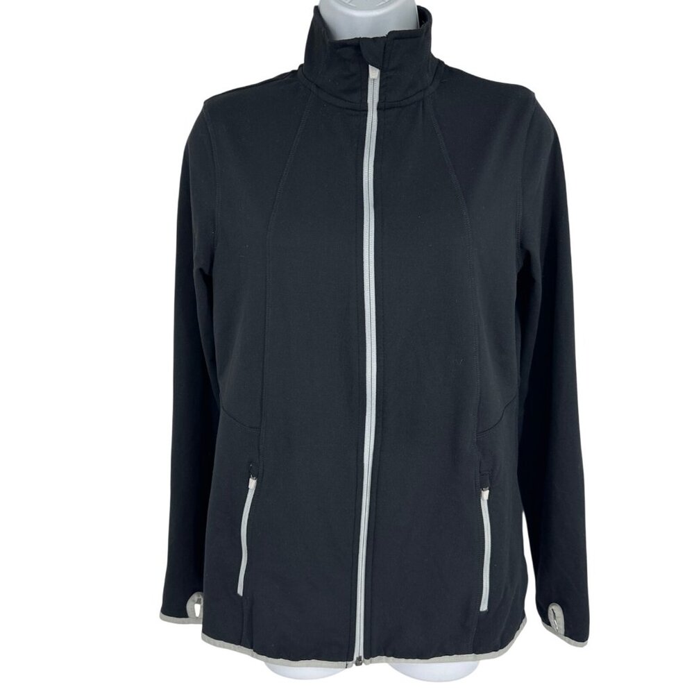 Lands End Womens Black Active Jacket Full Zip Thumbholes & Zip Pockets Size S